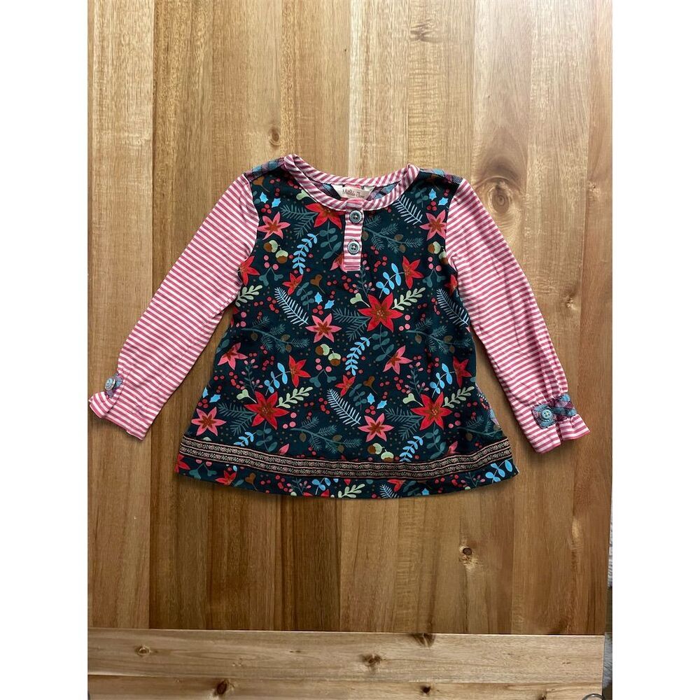 Matilda Jane Girls Christmas Hundred Years Tunic Top Size 2 Long Sleeve Floral